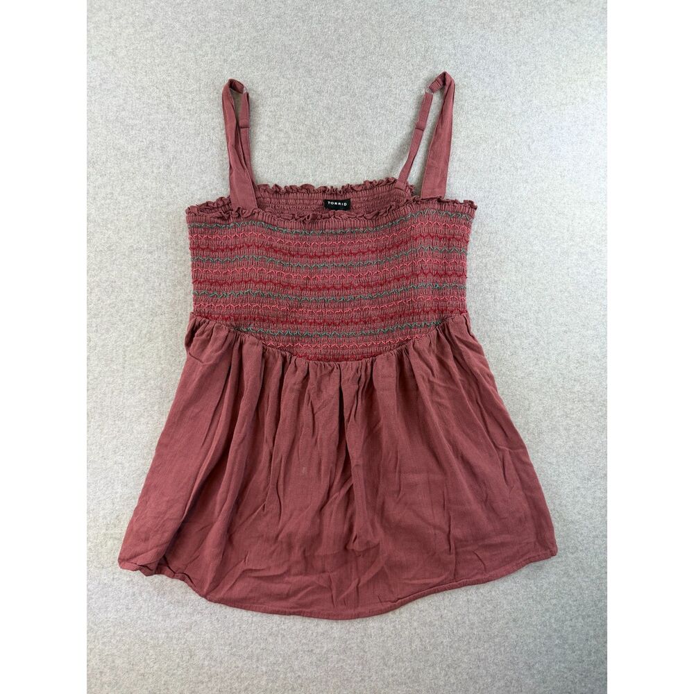 Torrid Women’s 2 2X Mauve Smocked Embroidered Babydoll Cami Tank Top 3092